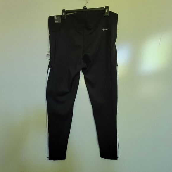 NEW 2X ADIDAS POCKET BLACK STRETCH LEGGINGS W/ STRIPE WICKING PANTS 2XL NWT - Picture 5 of 5